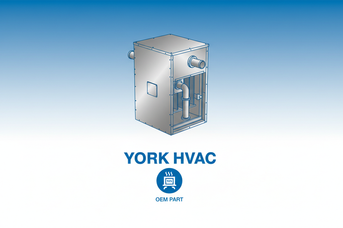 Create a clean, professional product image for “York Furnace Part”. Use a blue and white HVAC-style design with a simple furnace icon and a modern background. Do not show real parts or real brands. Make it look like a generic OEM furnace illustration. Square format, high quality, minimal and professional.